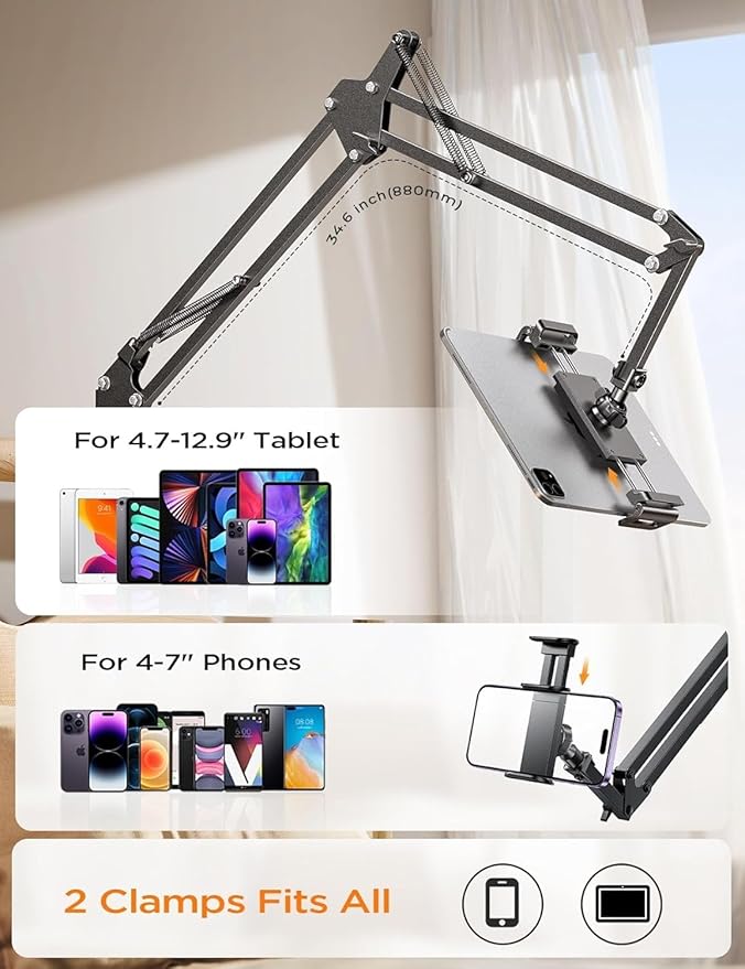 LISEN Tablet Stand iPad Stand for Desk Mount [Ultra Sturdy 2 Clamps] Kindle iPad Holder for Bed Gooseneck Phone Tablet Holder Mount fits iPhone Kindle 4-13" Device