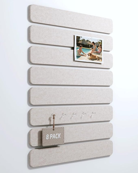 Cork Board Alternative Felt Strip Board 8-Pack 13"x2", Office Pin Board with 50 Push Pins, Adhesive Install for Bedroom Door & Home Office(Oatmeal)