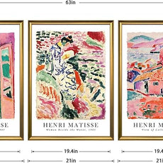 Wieco Art Large Framed Canvas Wall Art 3 Piece Henri Mattise Art Abstract Colorful Matisse Posters Canvas Prints for Wall and Home Office Decorations Bronze Gold Frame