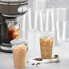100 Pack - 20 oz Clear Plastic Cups with Lids, Sturdy & Food Safe Iced Coffee Cups with lids, Disposable Plastic Smoothie Cups for Cold Drinks, Sip Lids