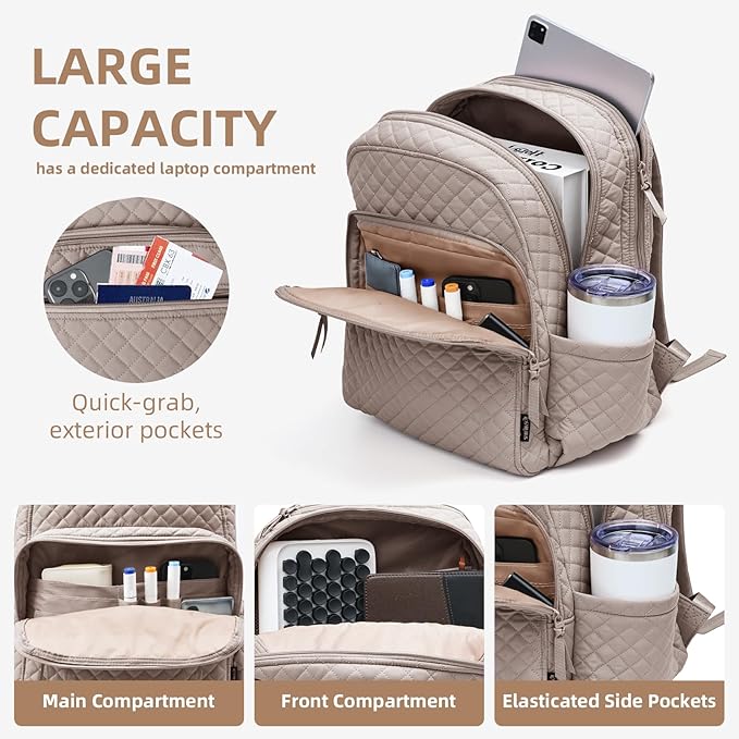 Backpack for Women,College Backpack,Quilted Casual Daypack,Waterproof Bookbag for 17Inch Laptop