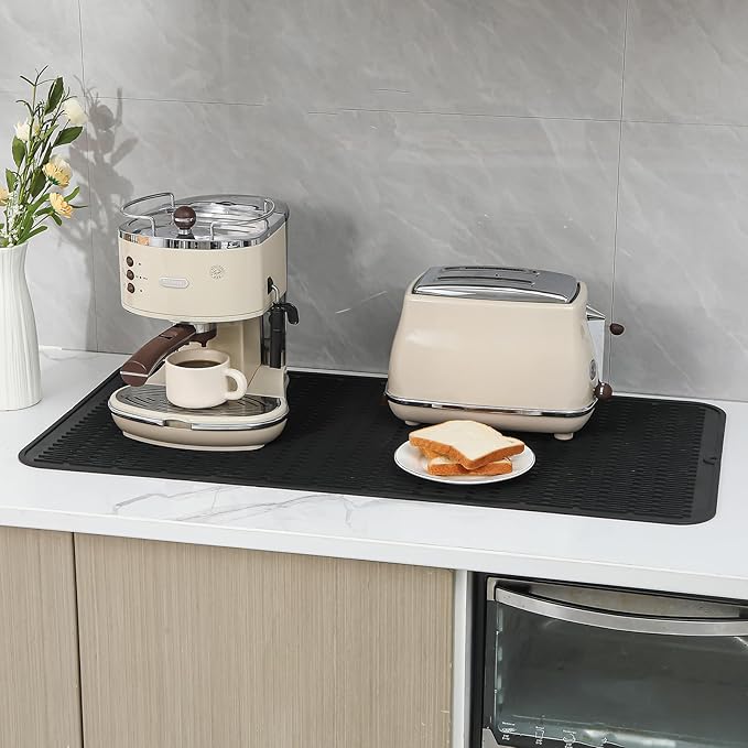 Silicone Dish Drying Mat for Multiple Usage,Easy clean,Eco-friendly,Heat-resistant Silicone Mat for Kitchen Counter or Sink,Refrigerator or Drawer Liner Black 5XL 36inches x 18inches