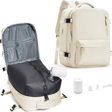 Vacuum Compression Backpack, Travel Vacuum Backpack with Electric Vacpack Pump, Flight Approved Carry On Personal Item Suitcase Luggage for Men Women, Beige, Large