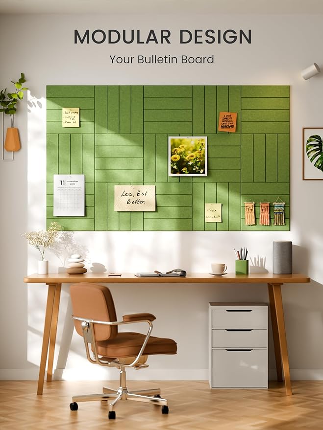 Bumusty Large Cork Board Alternative-36 x24 Felt Bulletin Board Tiles, with 30 Pushpins, 40 Adhesive Tabs, 6-Pack Slat Wall Paneling, Cork Boards for Office Push Pin Board Felt Board-Kelly Green