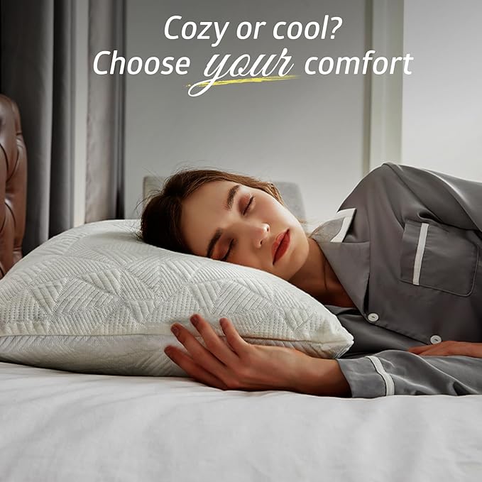 BETU Cooling Pillow Queen Size, Shredded Memory Foam Cool Pillow for Hot Sleepers, Adjustable Firm Soft Support Bed Pillows Perfect for Back Neck Pain and Side Sleeping with Pillow Case Cover, White
