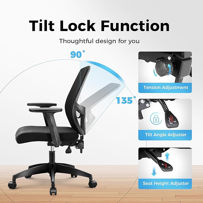 MAISON ARTS Mesh Office Chair Set of 2, Ergonomic Home Desk Chair with Lumbar Support, Mid-Back Computer Task Chair with Breathable Mesh and Adjustable Armrests for Home Office