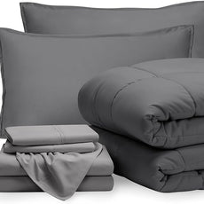 Bare Home Bed-in-A-Bag 7 Piece Comforter & Sheet Set - King - Goose Down Alternative - Ultra-Soft 1800 Premium - Bed Set (King, Grey/Light Grey)