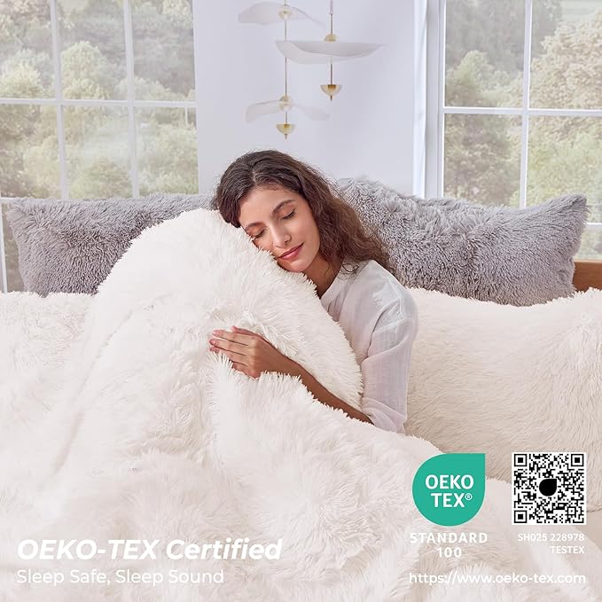 Sasttie 3-Piece Fluffy Duvet Cover Queen, Ultra Soft Faux Fur and Velvet Camel Comforter Cover, Luxury Fuzzy Bedding Sets for Winter Bed, Includes 1 Duvet Cover and 2 Pillowcases, No Comforter
