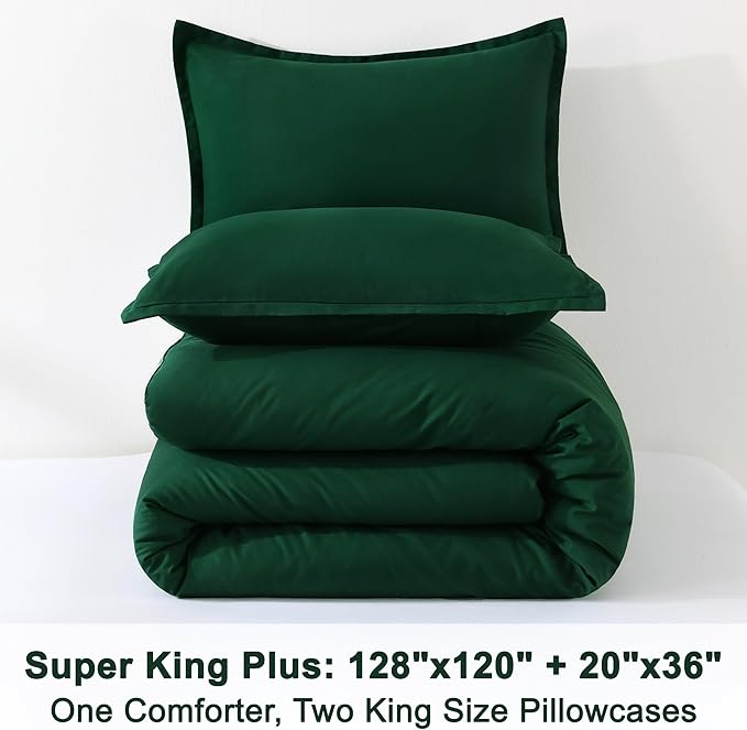 Litanika Comforter Set, Lightweight Solid Bedding Comforter Set, Fluffy Down Alternative Bed Set, Emerald Green, Super King Plus