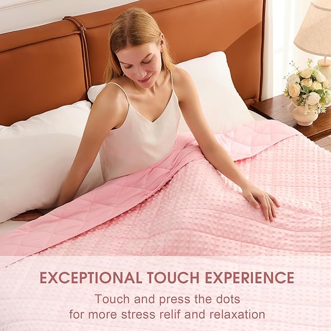 Pink Weighted Blanket for Adults 15lbs, 48"x72", Twin Full Size Cooling Minky Heavy Throw Blanket for 120-160lbs, Soft Winter Thick Big Blankets Weighted Comforter Gift for Sleeping