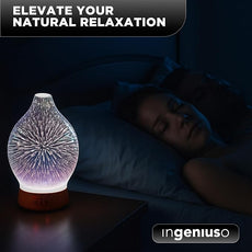 Aromatherapy Essential Oil Diffuser for Therapeutic Oils, w/ 3D Glass Vase | Cool Mist Difusor for Bedroom | LED Color Light Display & Auto Shut-Off | Humidifier, Fragrance Machine for Home & Dorm Use