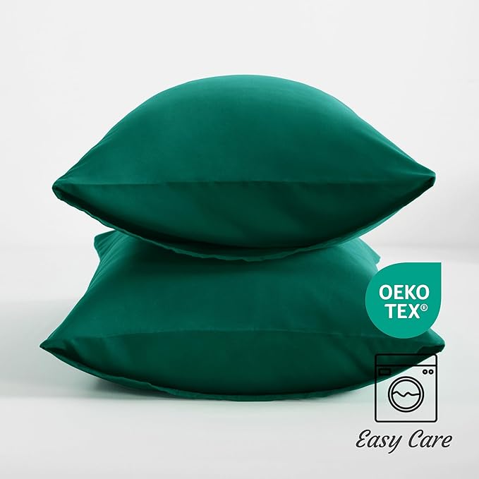 NTBAY Standard Pillow Cases Set of 2, 2 Pack Brushed Microfiber 20x26 Pillow Cases, Soft, Wrinkle, Fade, Stain Resistant Dark Green Pillow Cases with Envelope Closure, 20x26 Inches, Dark Green