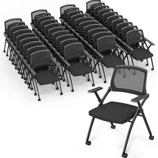 VINGLI 40 Pack Stackable Conference Room Chairs with Wheels, Folding Office Chair with Rebound Back, Padded Seat for Training Room, Guest, Reception, Event, Capacity 350lbs, Black