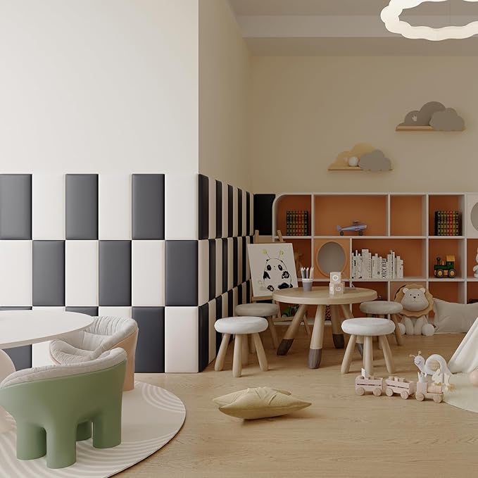 3D Anti-Collision Wall Padding for Kids Self-Adhesive 10PCS Black headboard Panels for Wall Peel and Stick headboard