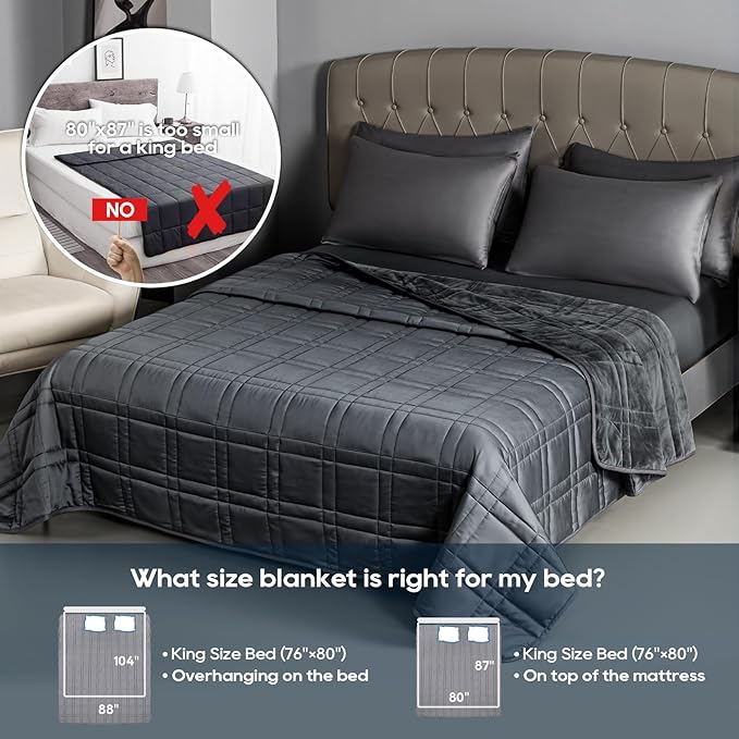 Weighted Blanket King Size 25lbs(88''x104'', Dual-Sided), Reversible King Weighted Blanket with Cozy Warm Velvet & Cooling Tencel Fabric for Adults & Couple All Season - Carry Bag Included, Dark Grey