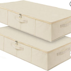punemi Underbed Storage, 2 Pack Clothing Storage Bags W/Upgraded Handles, Large Capacity Underbed Shoe Container Organizer, Dorm Essentials Bins for Blanket, Pillows, Comforters & Quilts, Beige