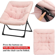 Comfy Saucer Chair for Adults, Soft Faux Fur Bedroom Chair, Accent Dorm Chairs, Flexible Living Room Reading Chairs, Oversized Folding Lounge Seat for Teens, X-Large, Light Pink