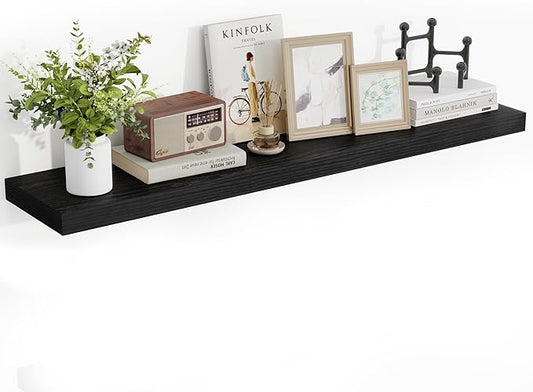 48 Inch Floating Shelves, 48"x9.25"x1.5" Inch Deep Floating Shelves for Wall, Wooden Shelves for Bathroom, Bedroom, Living Room, Black, 1 Piece