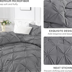 Andency Medium Gray King Size Comforter Set, 3 Piece Gray Pinch Pleat Fluffy Lightweight Bedding Set, All Season Soft Microfiber Bed Set