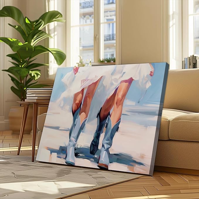 Cowgirl Boots Wall Decor, Girly Western Paintings for Apartment, Trendy Western Cowboy Boot Painting Girls Aesthetic Canvas Prints Cowboy Boot Wall Art Prints for Teen Girls Bedroom Framed 16x24 in