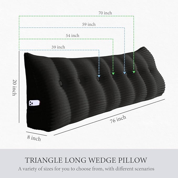 11 lbs Thickened Headboard Pillow Wedge Pillow Headboard Reading Pillow Bed for Comfortable Backrest Reading Triangular Pillow with Side Pocket Backrest Pillows for Sitting in Bed Queen