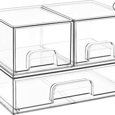 Vtopmart Stackable Storage Drawers Set of 3,Clear Plastic Organizer Bins for Makeup, Cosmetics, Beauty Supplies,Ideal for Vanity, Bathroom,Cabinet,Pantry Organization