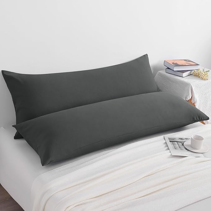 NTBAY Body Pillow Cases Set of 2, 2 Pack Brushed Microfiber 20x54 Pillow Cases, Soft, Wrinkle, Fade, Stain Resistant Dark Grey Pillow Cases with Envelope Closure, 20x54 Inches, Dark Grey
