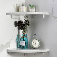 Koville 2 Pcs Wall Mounted White Marble Corner Shower Shelf for Bathroom, 10'' Polished Marble Corner Shelves for Bath, Stone Corner Shower Caddy - White Cliff (No Glue Included)