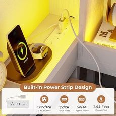 VIAGDO Corner Bed Frame with Storage Bookcase and 6 Drawers, Twin Metal Platform Corner Bed Frame with LED Lights and Charging Station, Twin Daybed for Kids Teenagers, White