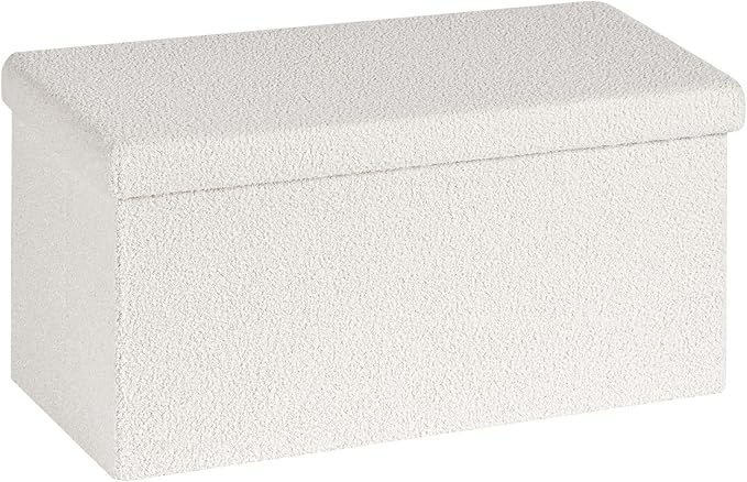 PINPLUS Folding Storage Ottoman Bench, Sherpa Ottoman with Storage, Large Long Shoes Bench Chest with Lid, Footrest for Living Room, Entryway, White 30'' x 15'' x 15''