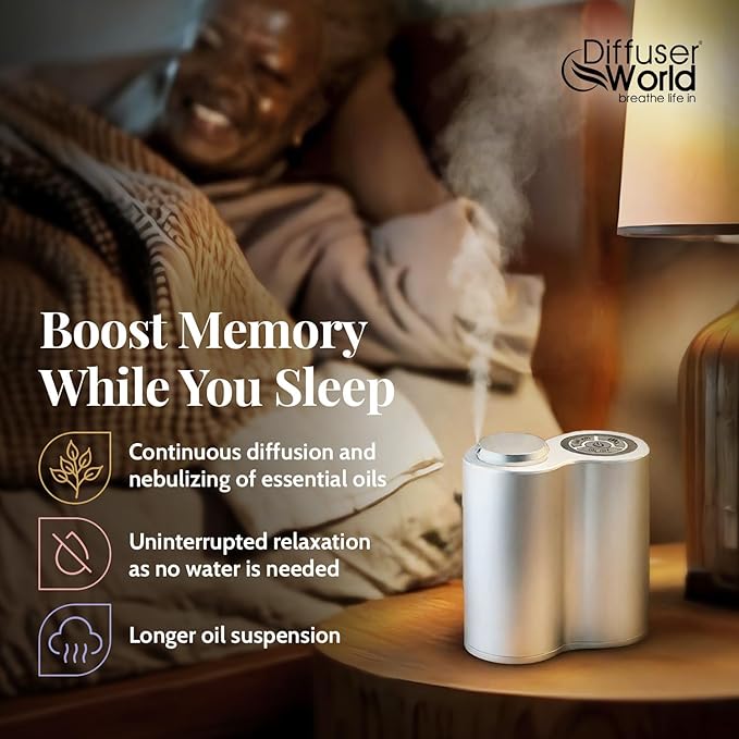 800 Sq Ft Waterless Diffuser for Essential Oils, Made in USA Aroma Infinity Silver Portable Aroma Atomizer for Room Fragrance, Home Scent Machine, Air Aromatherapy