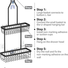 YASONIC Shower Caddy Hanging, Never Rust Shower Organizer Hanging, Aluminum Shower Racks for Inside Shower with Hooks for Razor, Bathroom Organizers and Storage with Soap Holder, Black