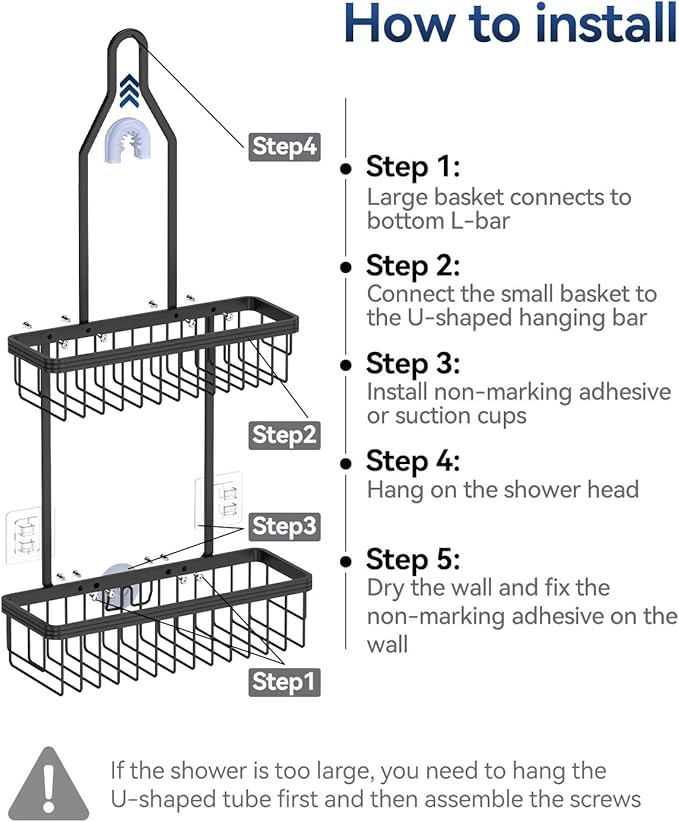 YASONIC Shower Caddy Hanging, Never Rust Shower Organizer Hanging, Aluminum Shower Racks for Inside Shower with Hooks for Razor, Bathroom Organizers and Storage with Soap Holder, Black