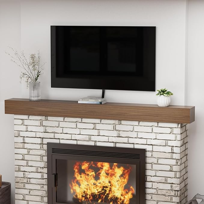 Fireplace Mantel Shelf, 80" Handcrafted Solid Wood Floating Shelf for Over Fireplace - Rustic Farmhouse Wall-Mounted Mantel with Heavy-Duty Hidden Bracket, 80"x8"x6"
