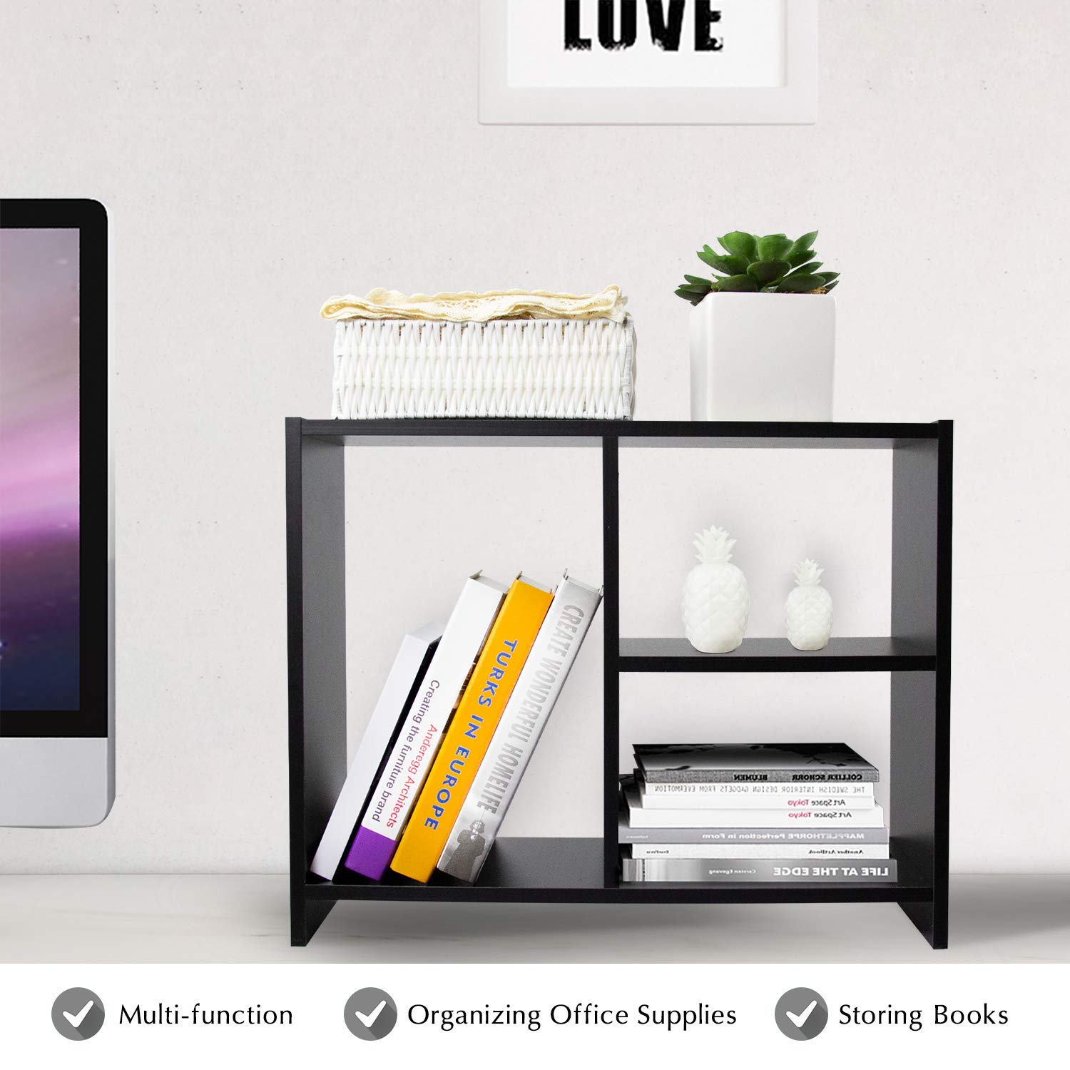 Jerry & Maggie Desktop Organizer Office Storage Rack Adjustable Wood Display Shelf Free Style Double H, Multi-Functional Mini Bookshelf for Desk Natural Stand (Violet) Dormly