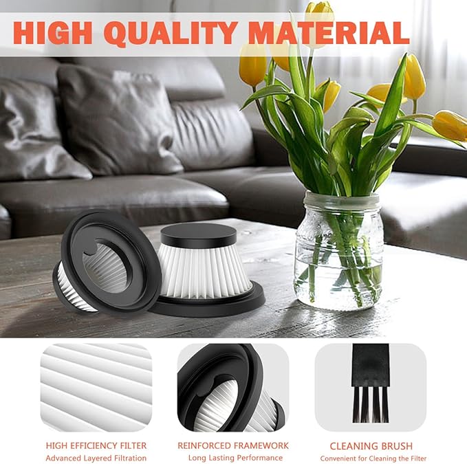 6 Pack HEPA Filter Replacement Compatible with Cordless Vacuum Cleaner as Seen on TV, Washable and Reusable Vac Replacement