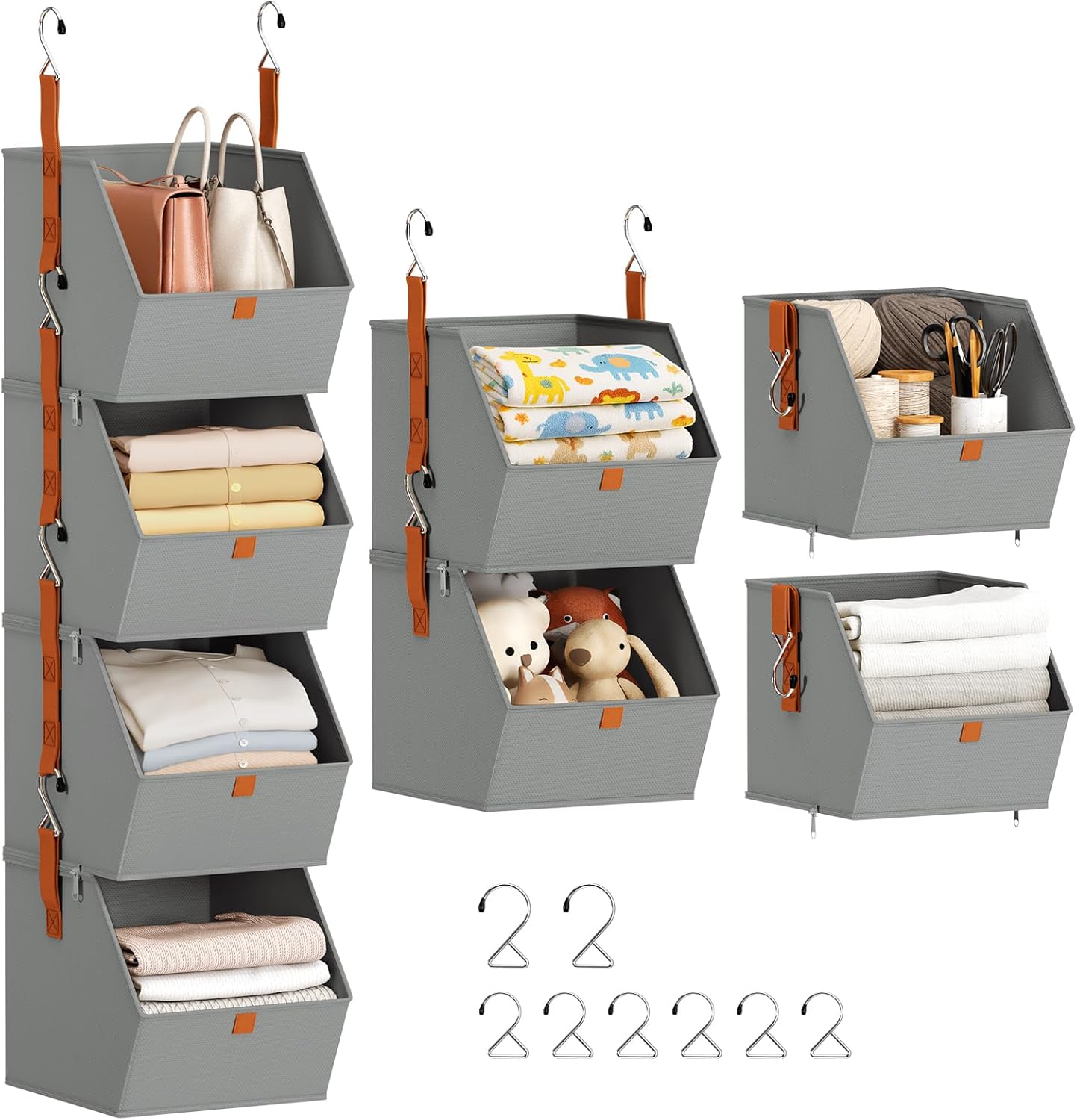 Homsorout Hanging Closet Organizer 4 Tier - Clothes Hanging Shelves, Space-Saving Closet System, Fabric Storage Bins Bedroom Organization, Collapsible Baskets for Home, Dorm, Rv, Beige Dormly