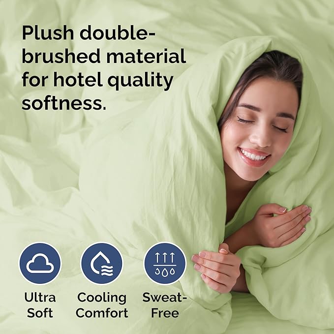 CGK Unlimited Duvet Cover Twin/Twin XL Size Set - Extra Soft Duvet Cover 68 x 90 with 1 Pillow Sham - Hotel Quality, Fade Free w/Zipper Closures & Ties - Bedding and Bed Linens Set (Light Sage Green)