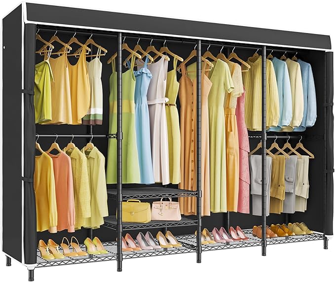 VIPEK V40C Plus Large Covered Clothes Rack for Hanging Clothes, Heavy Duty Portable Wardrobe Closet, Black Metal with Oxford Fabric Cover, Max Load 1300lbs