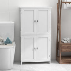 TaoHFE 2 Tier White Bathroom Storage Cabinet,Wood Bathroom Cabinets Freestanding with 4 Door Organizers Storages with Adjustable Shelves, Storage Cabinet for Living Room,Laundry Room,White