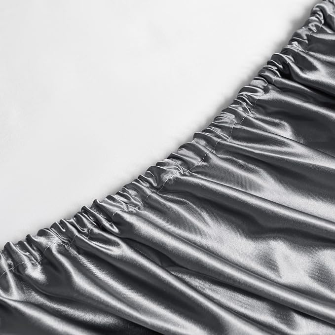 Satin Sheets Twin XL Size - 3 Pieces Luxury Silky Soft Bed Sheets, Wrinkle-Free Dark Grey Satin Silk Sheet Set with 1 Deep Pocket Fitted Sheet, 1 Flat Sheet, 1 Pillow case