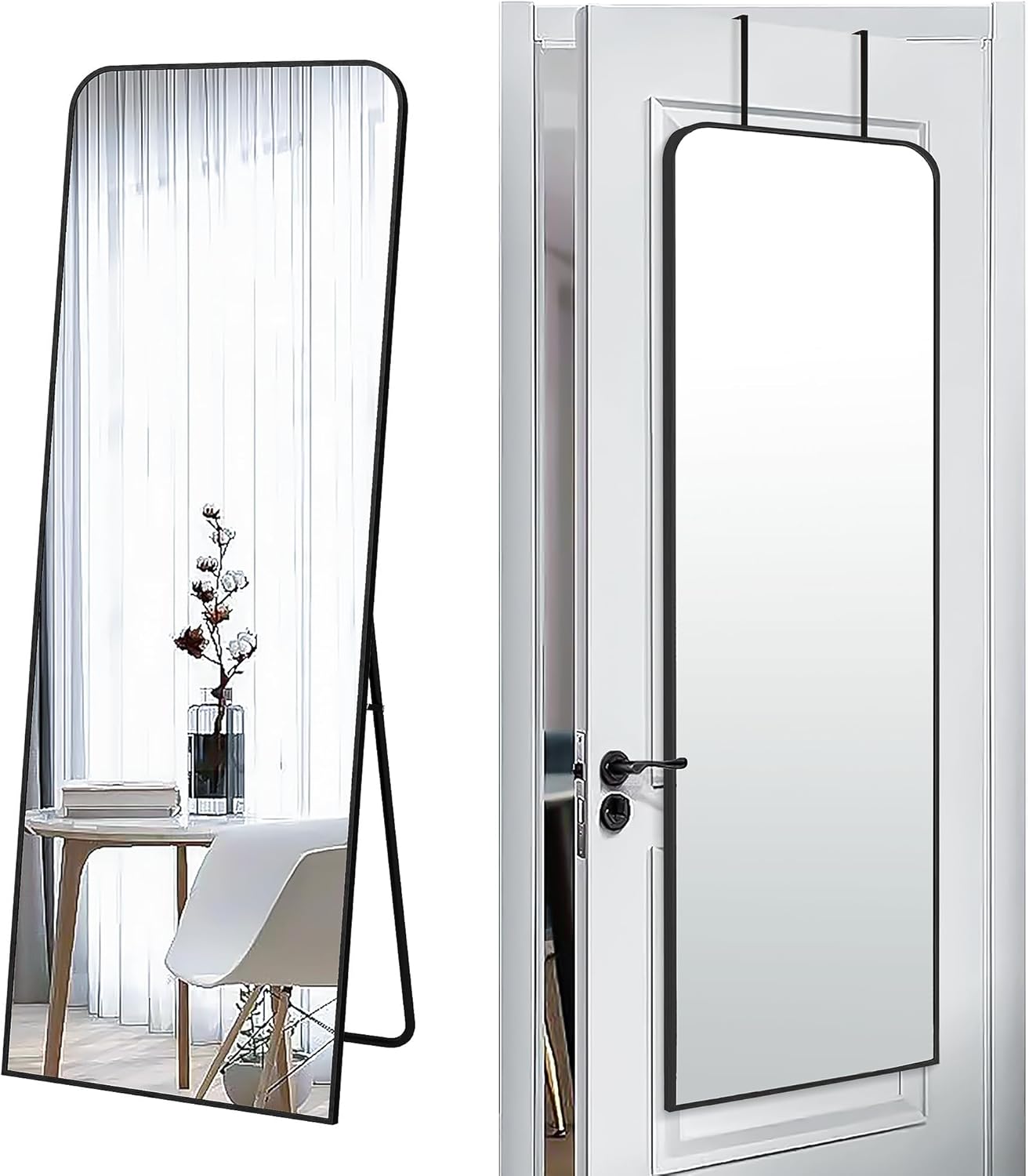 SCWF-GZ 47x14 Mirror Rectangle Full Body Length Door Hanging Wall Mounted Metal Aluminum Alloy Frame Dressing Make-up Mirrors for Entryway Bedroom Bathroom Living Room 47 14 inch Black