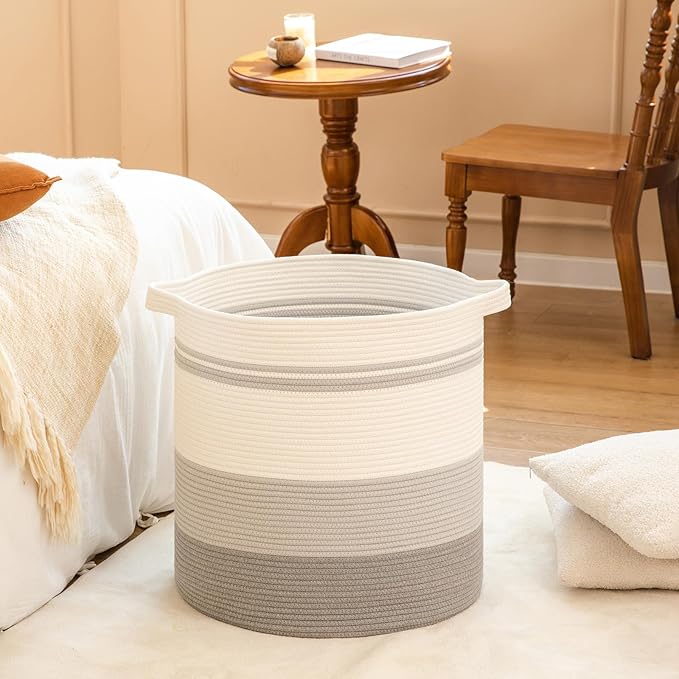 OIAHOMY 115L Laundry Baskets Hamper with Handles, Decorative Basket for Living room, Woven Storage Basket for Toys Bin,Pillows, Blankets, Clothes-20x22.5in-Gradient Grey