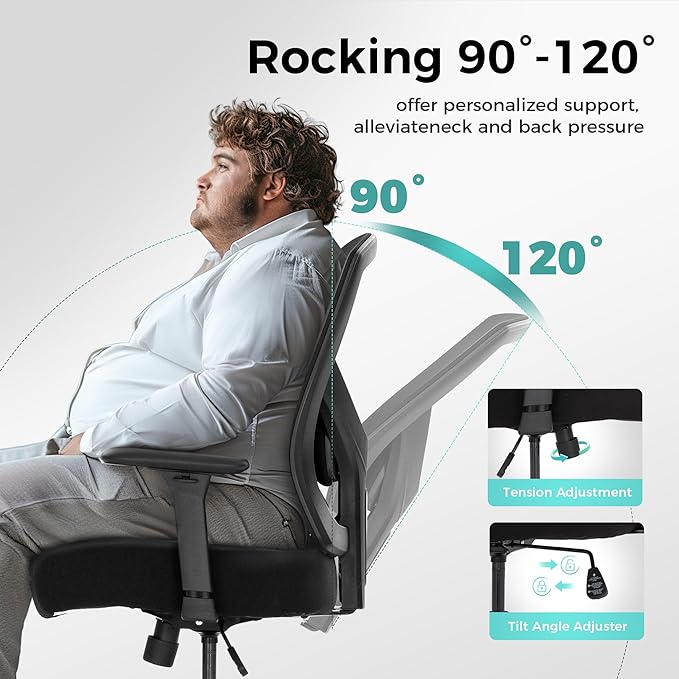 ALPHA HOME Heavy Duty Office Chair Ergonomic, Mid Back Mesh Computer Chair with Lumbar Support, Desk Chair Adjustable Armrest & Seat Cushion, SGS Certified