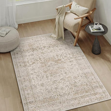 4x6 Washable Beige Area Rug Vintage Entryway Office Carpet Non-Slip Soft Low Pile Distressed Indoor Throw Rug for Living Room Bathroom Dining Room
