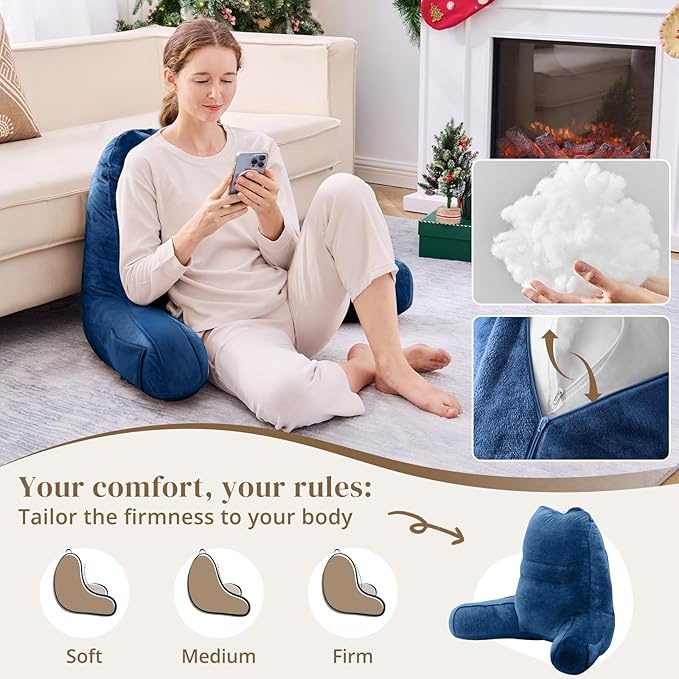 Sasttie Reading Pillow, Pillows for Reading or Relaxing – Ergonomic Support for Head, Neck, Back, and Lumbar, 21-Inch, Navy Blue