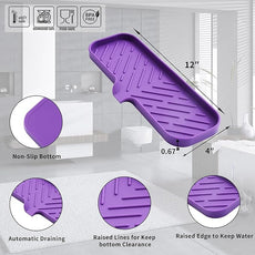 Silicone Bathroom Soap Dishes with Drain Spout-Bathroom and Kitchen Sink Organizer,Sponge Holder,Dish Soap Tray,Perfect for Dispenser,Scrubber,Bottle,Cup on Sink or Counter-Purple 12