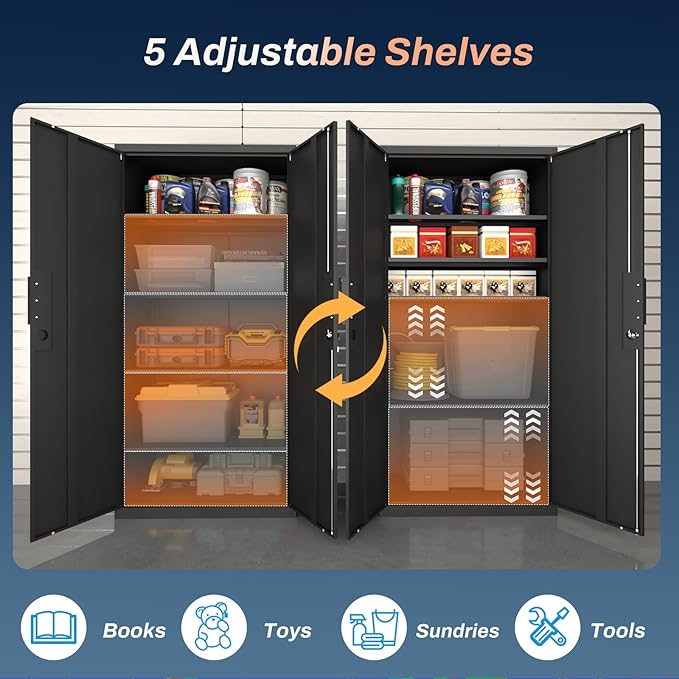Metal Garage Storage Cabinets with Doors and Adjustable Shelves,70.8" Lockable Storage Cabinet for Home Office,Garage,School