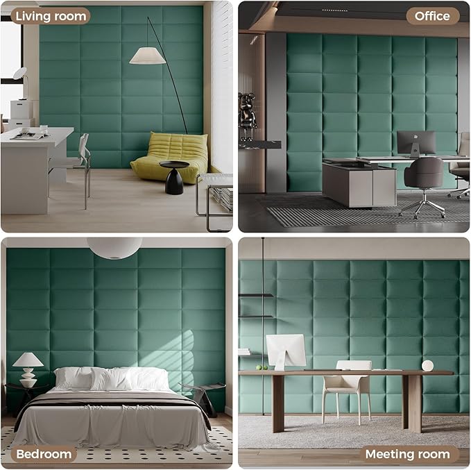 12-Piece Green Linen Upholstered Headboard King Size, Wall Mounted Panel Set, Lush Fabric Headboard & Wall Decor for Bedroom