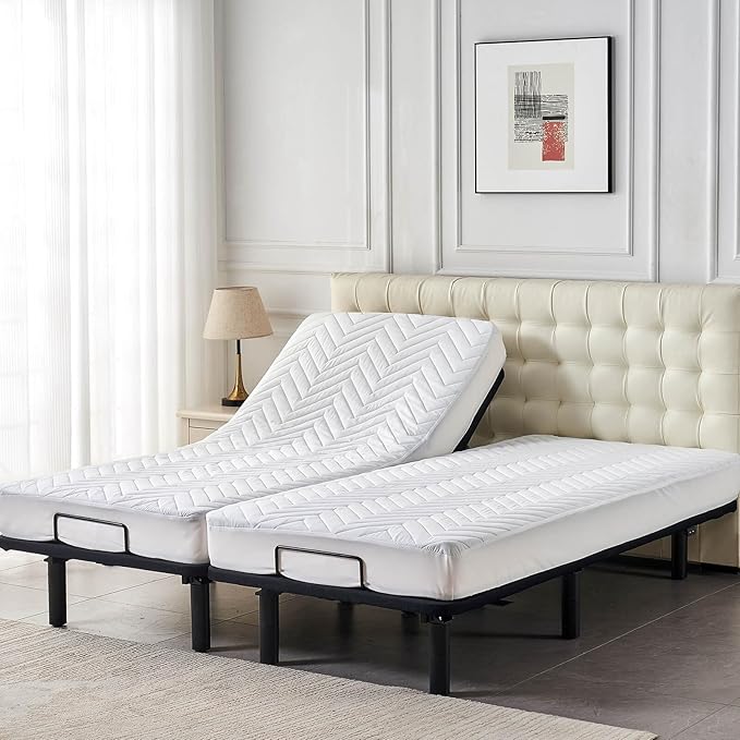 Kingnex Quilted Waterproof Full Split Queen Mattress Protector Adjustable Bed Include 2 30x80 Pad Fitted Sheet Style Deep Pocket Matress Cover Split Queen